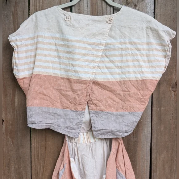 Anthropologie Elevenses Neutral Striped Square Neckline Cut Out Romper - Picture 5 of 16